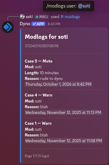 /modlogs command example