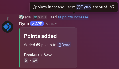 /points increase command example